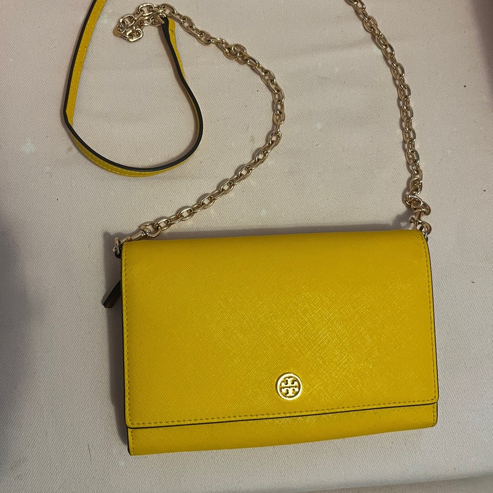 Tory Burch Vibrant Yellow Crossbody Bag with Gold Chain